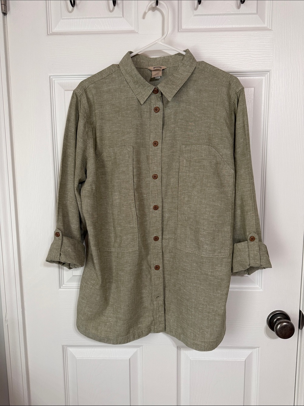 Duluth Trading Co Olive Button-Front Casual Shirt